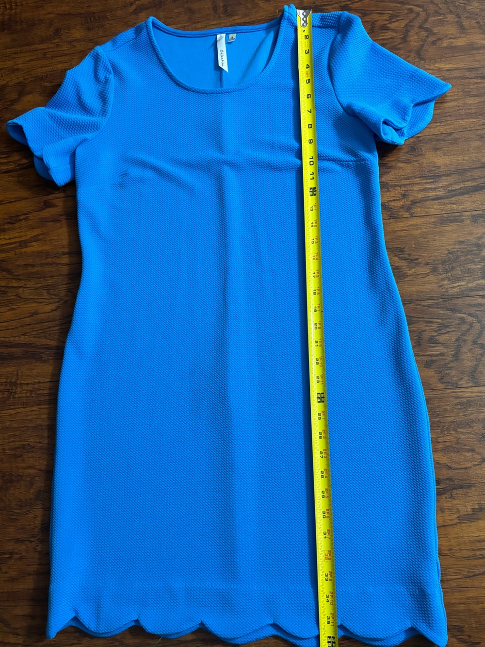 NY Collection Scallop Hem Shift Dress Aqua Blue Waffle Knit Professional Midi - Picture 2 of 9